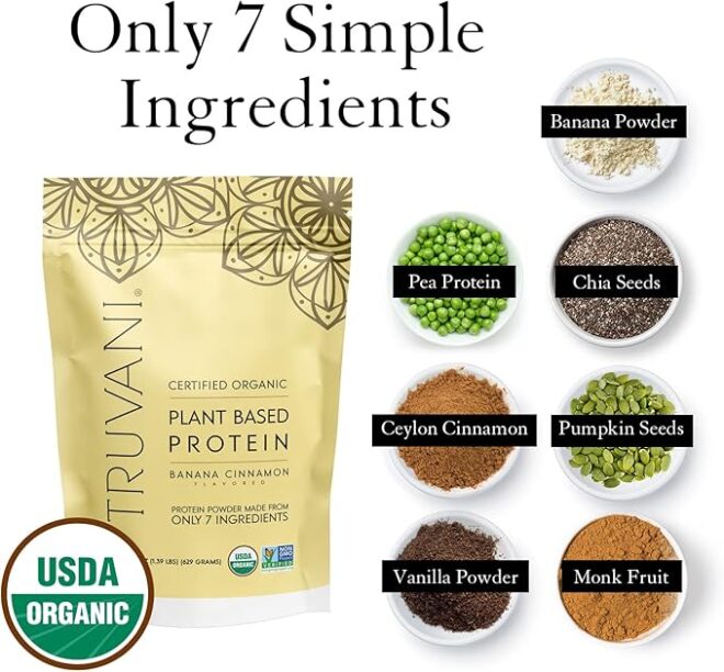 Truvani Vegan Pea Protein Powder | Banana Cinnamon | 20g Organic Plant Based Protein | 20 Servings | Keto | Gluten & Dairy Free | Low Carb | No Added Sugar - Image 3