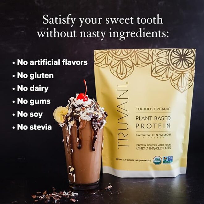 Truvani Vegan Pea Protein Powder | Banana Cinnamon | 20g Organic Plant Based Protein | 20 Servings | Keto | Gluten & Dairy Free | Low Carb | No Added Sugar - Image 4